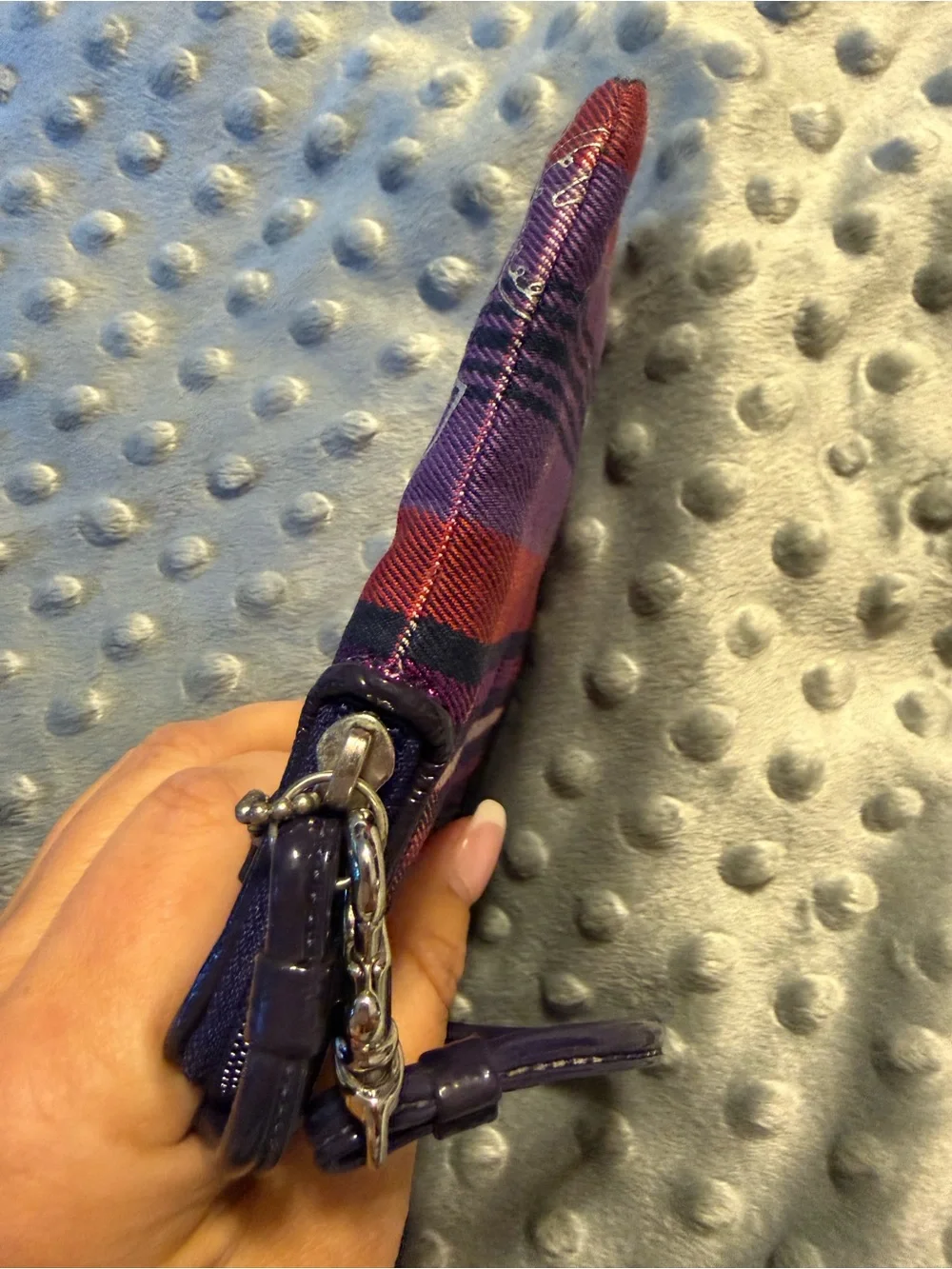Coach Purple Plaid Poppy Wristlet iPod/Phone Case with Strap
